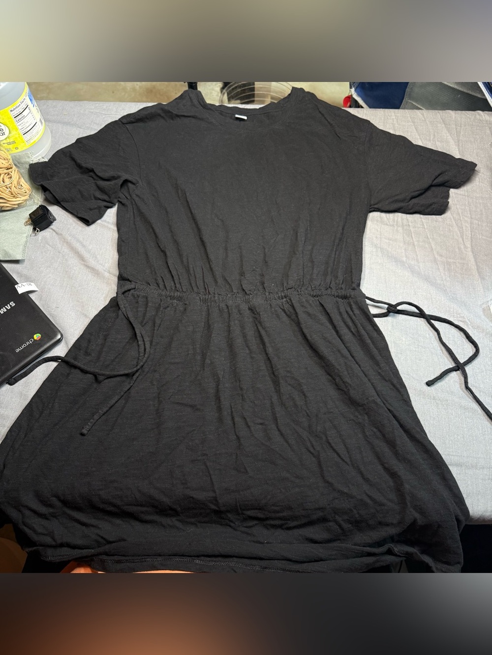 Old Navy Black Midi Drawstring Waist T-Shirt Dress